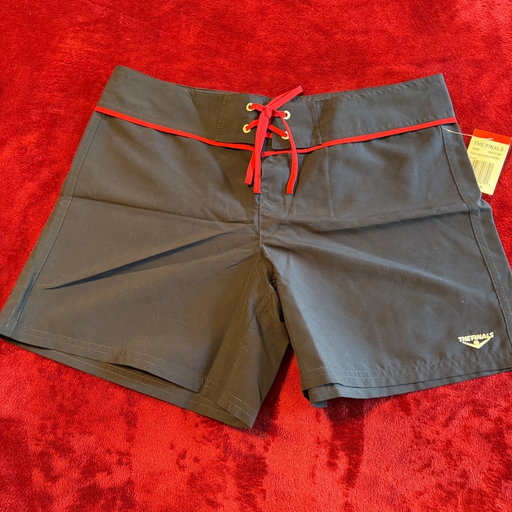 The Finals Board Shorts Navy Blue Red Trim Lace Up Swim Trunks Womens Small 6050
